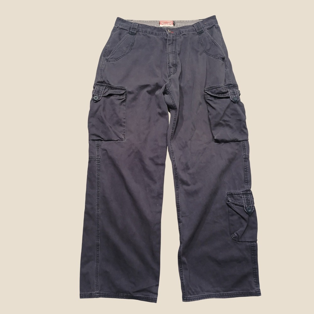 Plugg Jeans Co Mens Cargo Pants Navy Blue Cotton Multi Pocket 34x32 95705